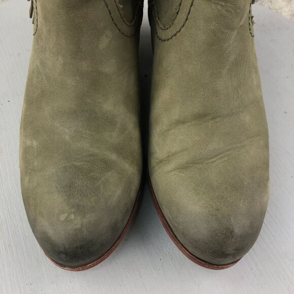 Sam Edelman Women's Size 11M Louie Green Leather Fringe High Heel Ankle Boots - Picture 5 of 15